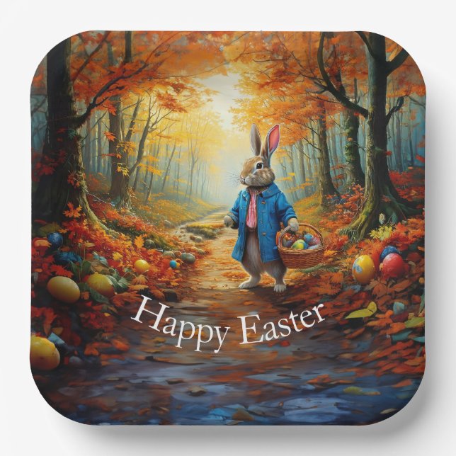 Easter bunny in the forest paper plate (Front)