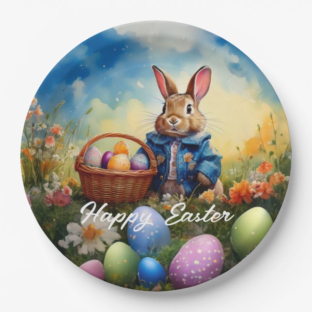 Easter bunny in the forest paper plate (Front)