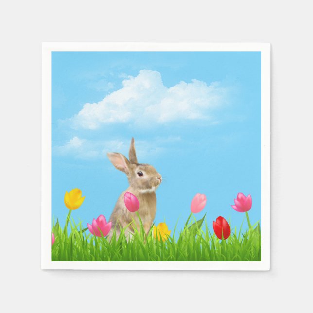 Easter Bunny in Tulips Napkin (Front)
