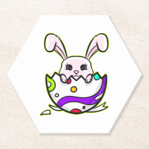 Easter Bunny Inside A Cracked Painted Easter Egg Paper Coaster