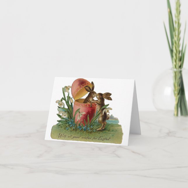 Easter Bunny Kiss Vintage Holiday Card (Front)