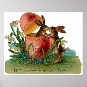 Easter Bunny Kiss Vintage Poster