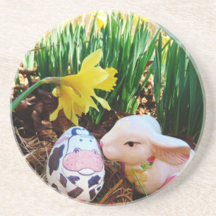 Easter Bunny kissing Cow Egg Coaster