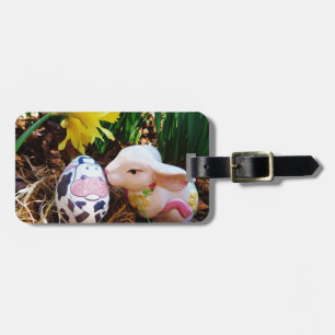 Easter Bunny kissing Cow Egg Luggage Tag