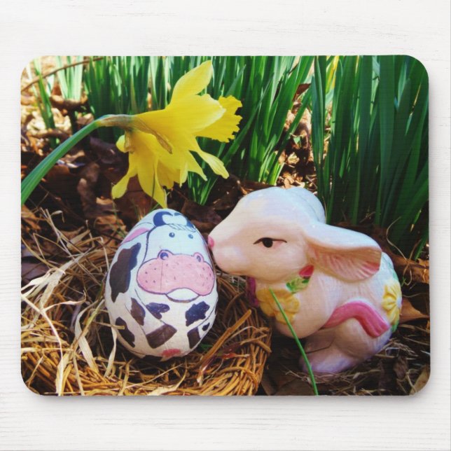 Easter Bunny kissing Cow Egg Mouse Pad (Front)
