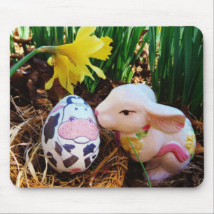 Easter Bunny kissing Cow Egg Mouse Pad