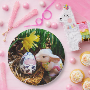 Easter Bunny kissing Cow Egg Paper Plate