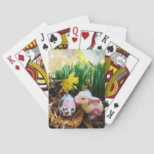 Easter Bunny kissing Cow Egg Playing Cards