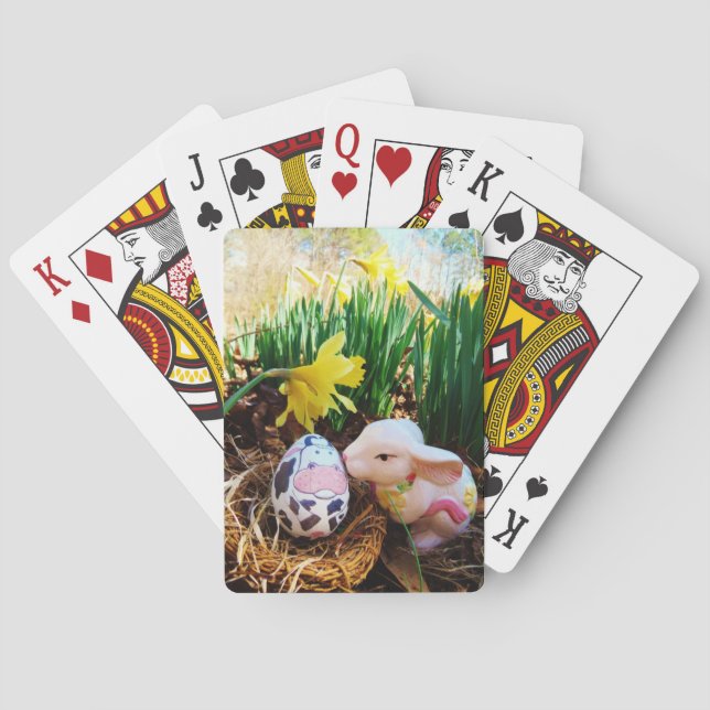 Easter Bunny kissing Cow Egg Playing Cards (Back)