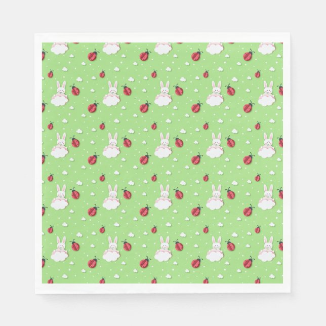 Easter Bunny & Ladybugs Pattern Cut-out Paper Napkin (Front)