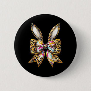 Easter Bunny Leopard Coquette Bow Happy Easter Gir 6 Cm Round Badge