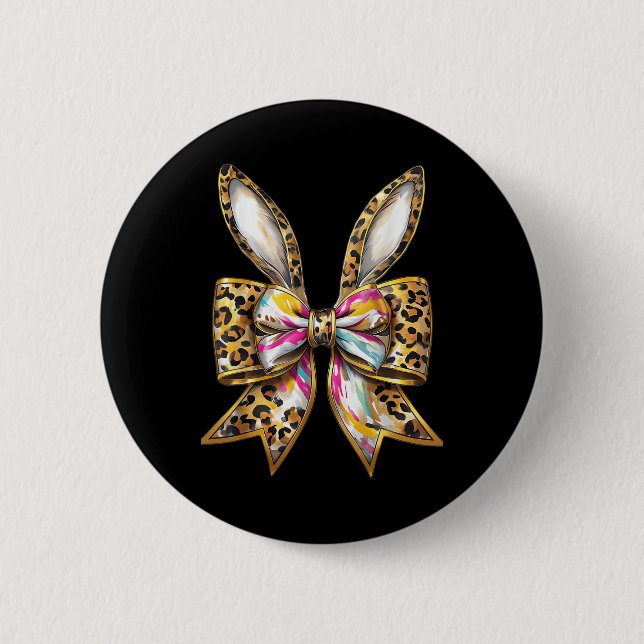 Easter Bunny Leopard Coquette Bow Happy Easter Gir 6 Cm Round Badge (Front)