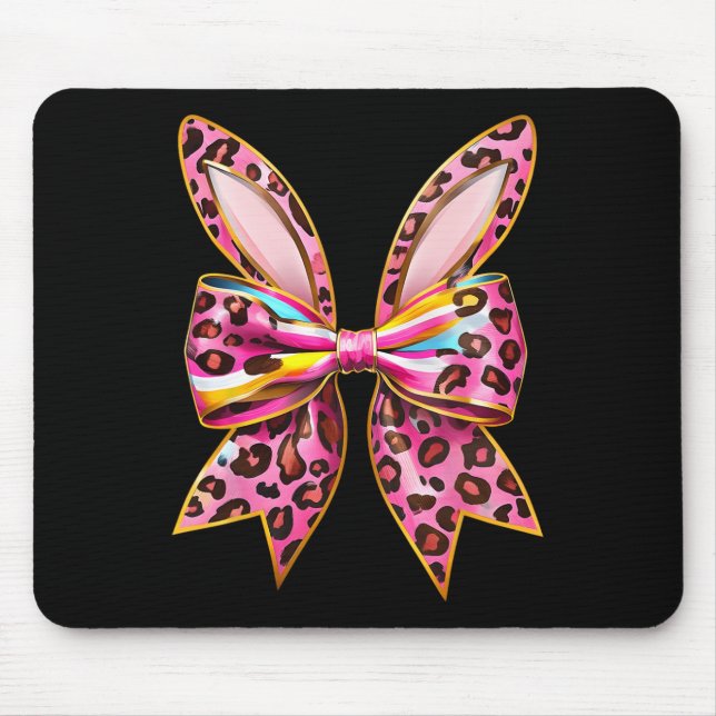 Easter Bunny Leopard Coquette Bow Happy Easter Gir Mouse Pad (Front)