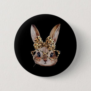 Easter bunny leopard glasses bandanna rabbit kids 6 cm round badge