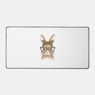 Easter Bunny Leopard Glasses Bandanna Rabbit Women Desk Mat