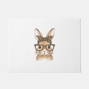 Easter Bunny Leopard Glasses Bandanna Rabbit Women Doormat