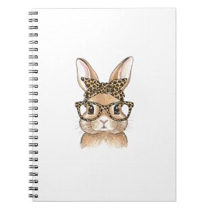 Easter Bunny Leopard Glasses Bandanna Rabbit Women Notebook