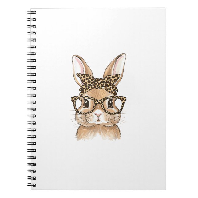 Easter Bunny Leopard Glasses Bandanna Rabbit Women Notebook (Front)