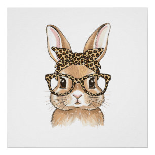 Easter Bunny Leopard Glasses Bandanna Rabbit Women Poster