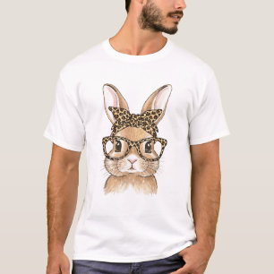 Easter Bunny Leopard Glasses Bandanna Rabbit Women T-Shirt