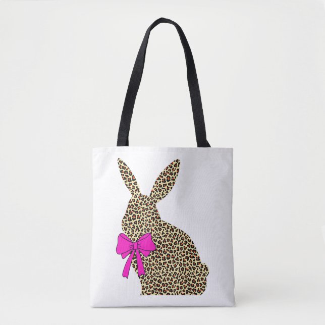 Easter Bunny Leopard Plaid Buffalo Rabbit Easter Tote Bag (Front)