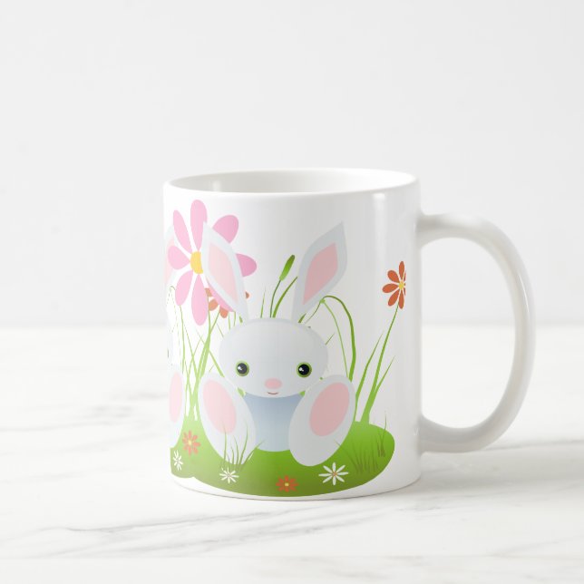 Easter bunny - Little Blue Bunny With Flowers Coffee Mug (Right)