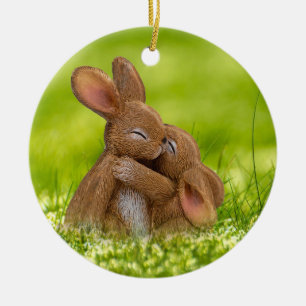 Easter Bunny Lovers Ceramic Ornament