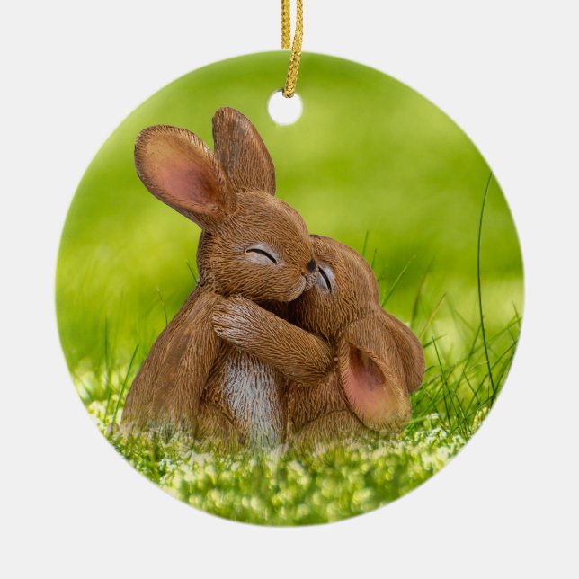 Easter Bunny Lovers Ceramic Ornament (Front)