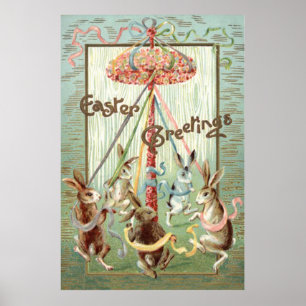 Easter Bunny Maypole Dance Ribbon Poster