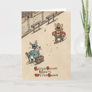 Easter Bunny Meets Wester Bunny Holiday Card