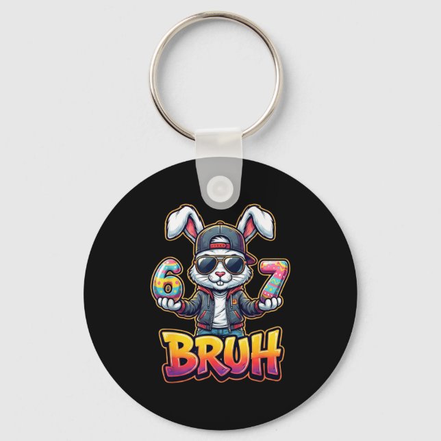 Easter Bunny Meme Bruh – Funny 6 7 Easter Eggs Des Key Ring (Front)