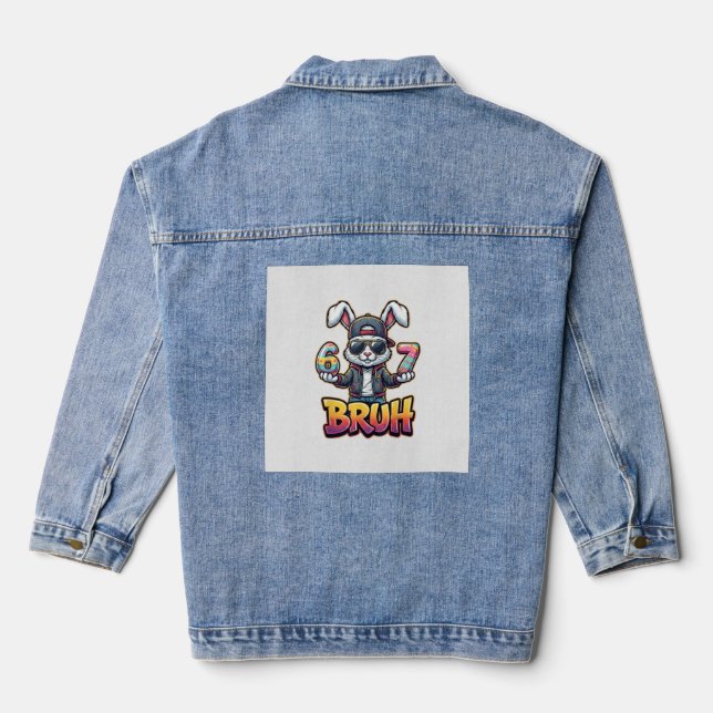 Easter Bunny Meme Bruh  Funny 6 7 Easter Eggs Desi Denim Jacket (Back)