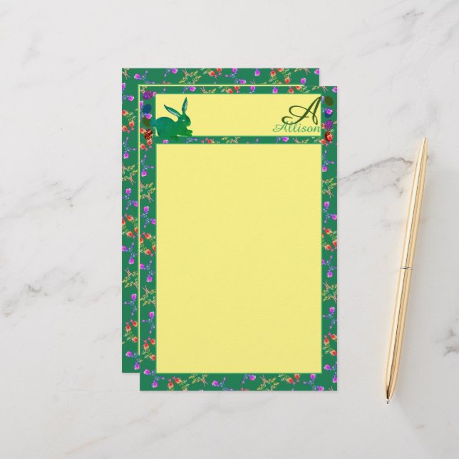 Easter Bunny Monogram  Stationery (Front/Back In Situ)