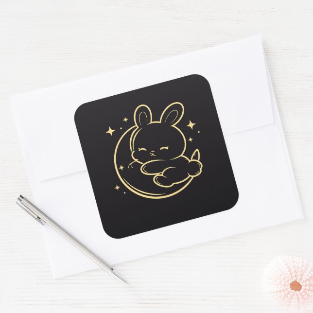 Easter Bunny Moon Gold Line Art Sticker (Envelope)