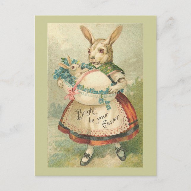 Easter Bunny Mother And Baby Vintage Holiday Postcard (Front)