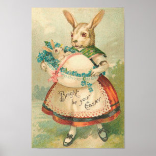 Easter Bunny Mother And Baby Vintage Poster