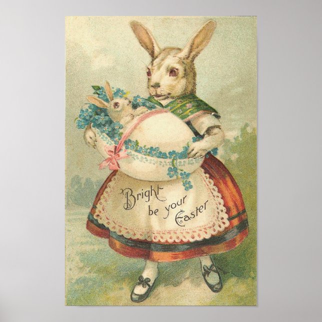 Easter Bunny Mother And Baby Vintage Poster (Front)