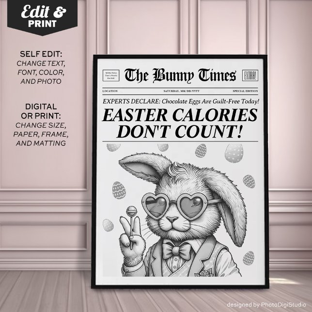 Easter Bunny Newspaper, Black White Easter Decor (Easter Bunny Newspaper, Black White Easter Decor)
