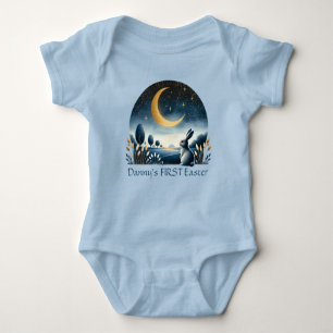 Easter Bunny Nightsky Moon Blue Baby Bodysuit