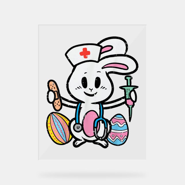 Easter Bunny Nurse Stethoscope Cute Rabbit Scrub Acrylic Sign (Front)