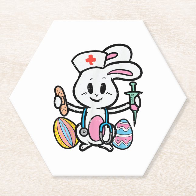 Easter Bunny Nurse Stethoscope Cute Rabbit Scrub Paper Coaster (Front)