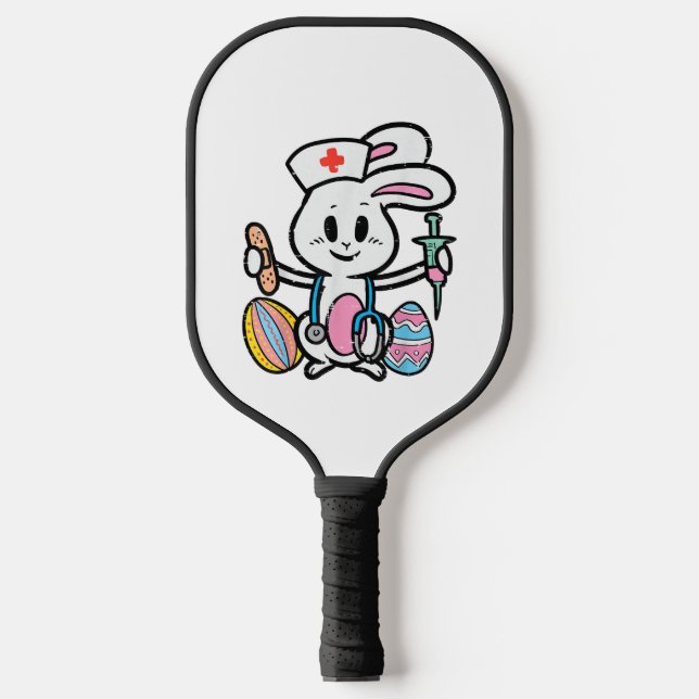 Easter Bunny Nurse Stethoscope Cute Rabbit Scrub Pickleball Paddle (Front)