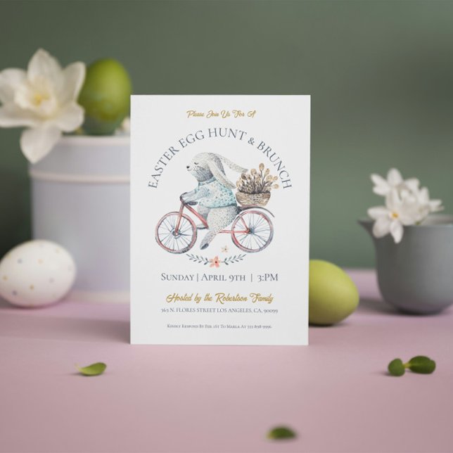 Easter Bunny On A Bike Bringing Spring Flowers Invitation (Creator Uploaded)