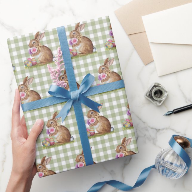 Easter Bunny On Gingham Wrapping Paper (Gifting)