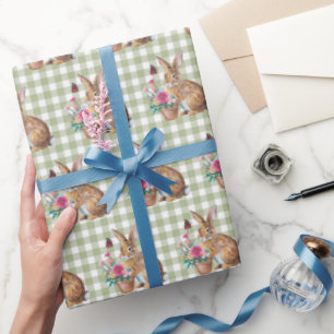 Easter Bunny On Gingham Wrapping Paper