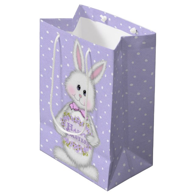 Easter Bunny On Polka Dots Medium Gift Bag (Front Angled)