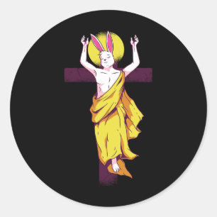 Easter Bunny On The Cross With Halo Classic Round Sticker