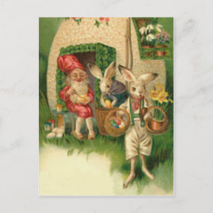 Easter Bunny Painted Coloured Egg Flower Gnome Holiday Postcard