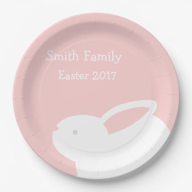 Easter Bunny Paper Pink Paper Plates w/ Your Name (Front)