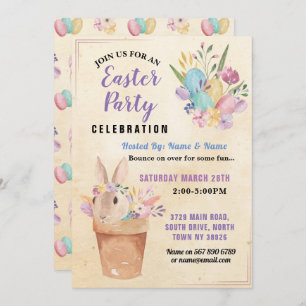Easter Bunny Party Egg Hunt Pink Basket Invitation